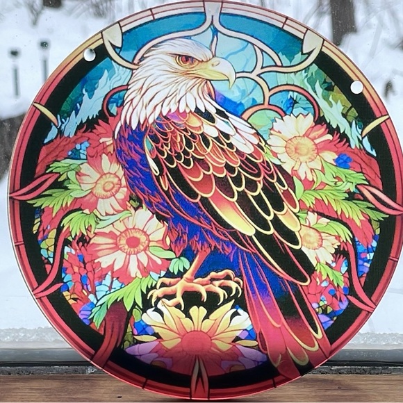 Suncatcher Acrylic Eagle Bird Home Office Decor Gift Faux Stained Glass - Picture 2 of 2